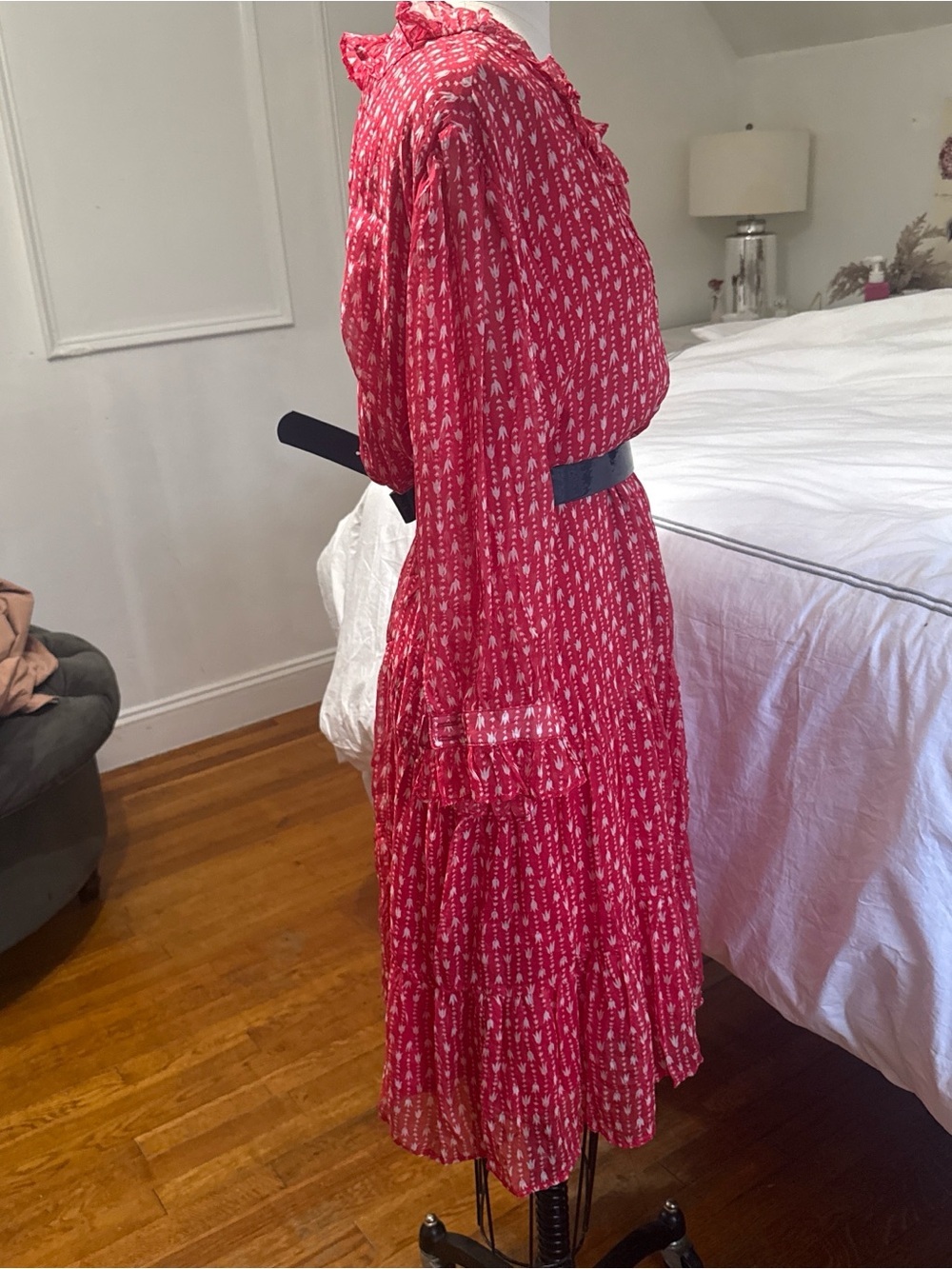 Red Printed Long-Sleeve Ruffle Dress - Picture 4 of 9
